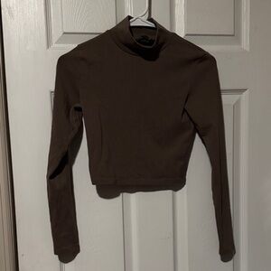 Zara Brown High-Neck Long Sleeve Crop Top